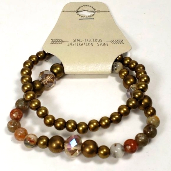 Jewelry - Set of 2 Gold tone Multicolor Beaded Stretchy Bracelets NWT A6